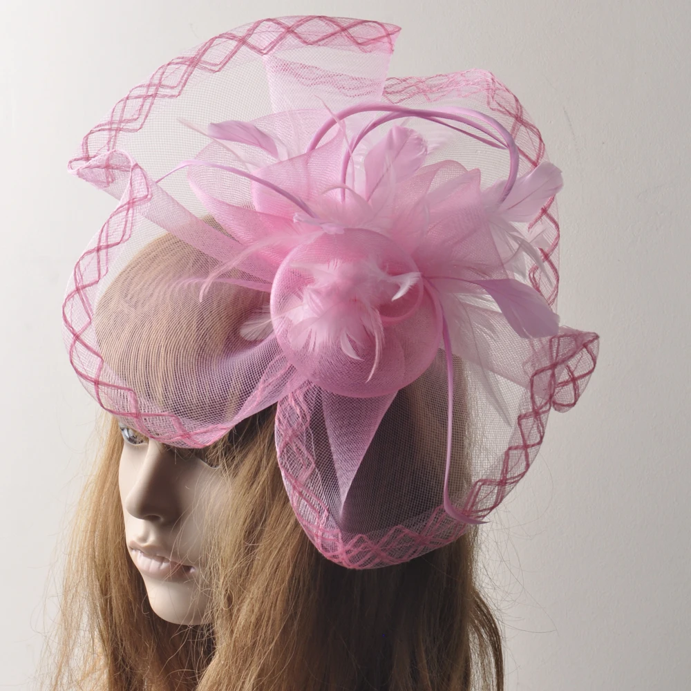 

Bridal Lady Pink Netting Feather Handmade Fancy Dress Cocktail Hat Fascinator Clip Accessories