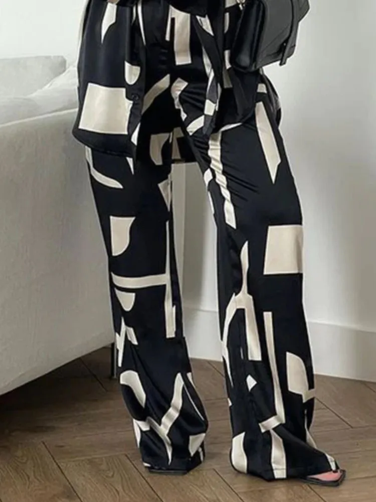 Black White Print Pants Sets Women Fashion Long Sleeve Shirts Wide Legs Trousers Two Piece Set Autumn New Lady Suits Streetwear