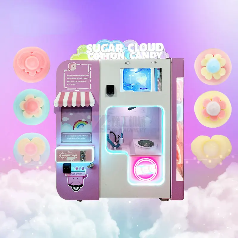 Electric Fully Automatic Cotton Candy Machine Commercial Marshmallow Floss Sugar Maker Robot Parts Cotton Candy Vending Machine