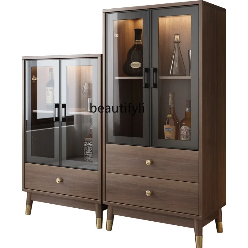 

Display cabinet simple modern glass door dining side cabinet integrated against the wall light luxury vertical cabinet