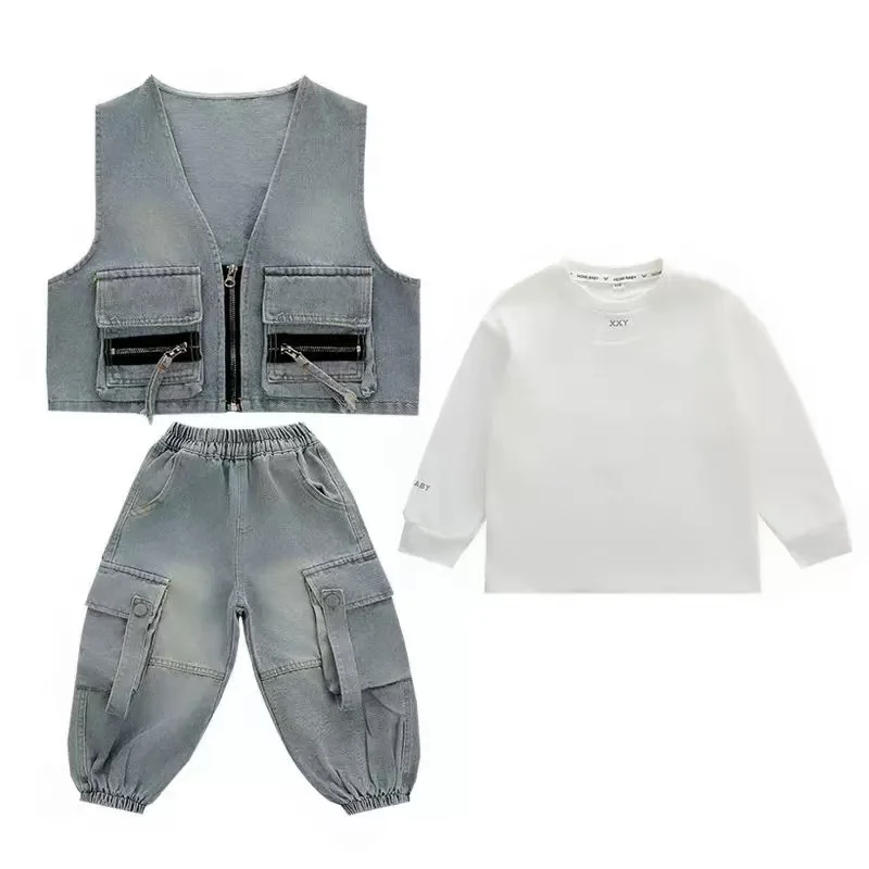 

Fashion Spring Autumn Boys' Vest Jeans T-Shirt Three Piece Set 2026 New Style Children's Clothing for Kids 2 4 6 8 9Y
