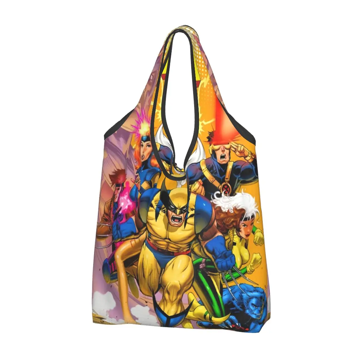 Custom Disney X-Men Marvel Film Shopping Bags Women Portable Large Capacity Grocery Tote Shopper Bags