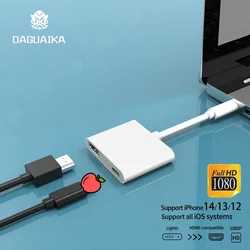 Konwerter ekranu 1080P na Adapter kompatybilny z HDMI dla iPhone 14/13/12/11/XR/X/8/7/SE/iPad do projektora monitora HDTV