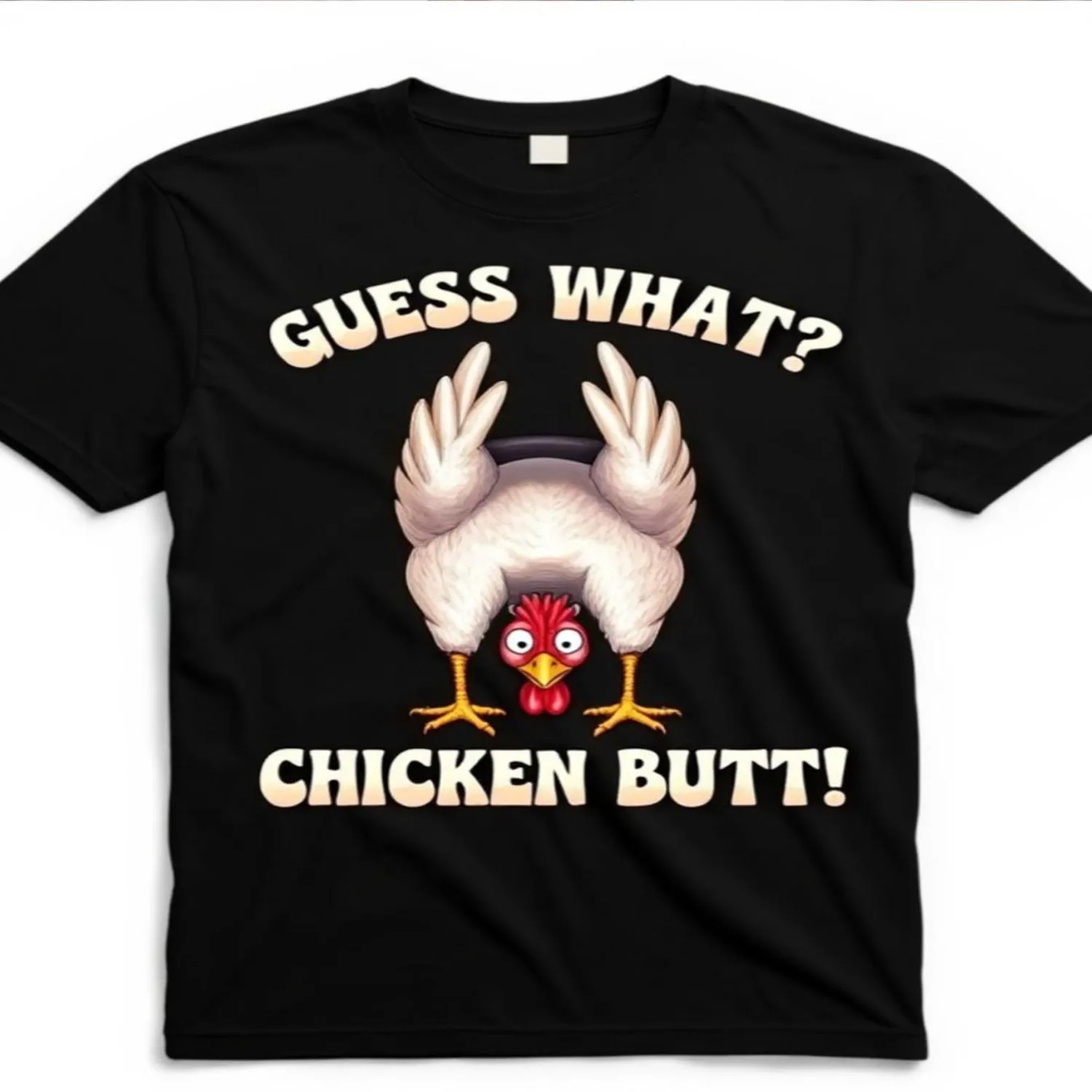 Clearance Sale Guess What Chicken Butt Funny Printed T-Shirt, Casual Style, 100 Cotton, Perfect for Halloween Party Wear Graphic Tee, Vintage Style Tee,
