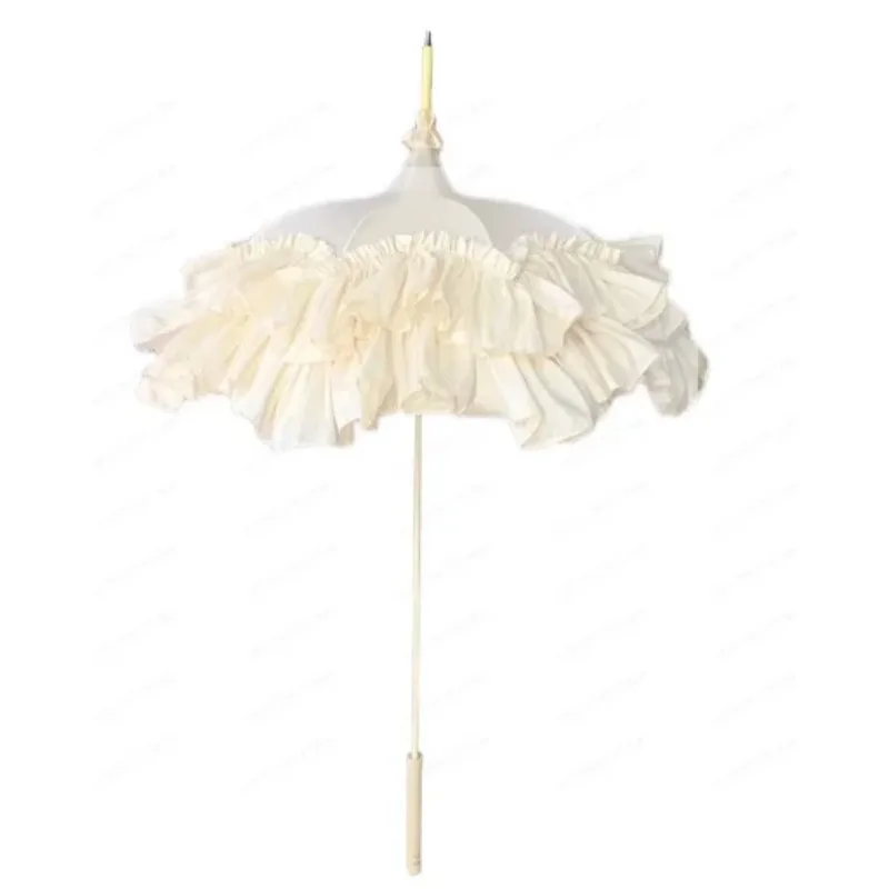 antique long handle handmade parasol lo umbrella wedding photography props  Homemade Satin Lace Long Handle Umbrella