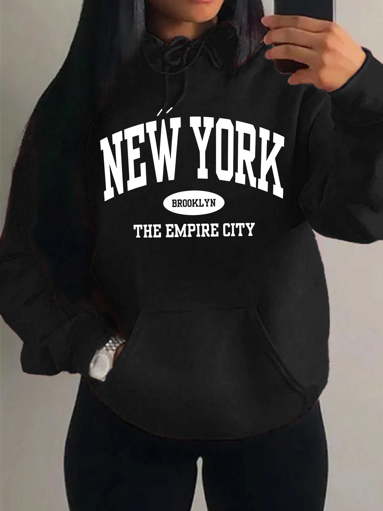 Creativo New York Brooklyn Stampa Felpe con cappuccio da donna Felpa con cappuccio in pile allentato All-Match Y2K Tasca abbigliamento Autunno Casual Streetwear