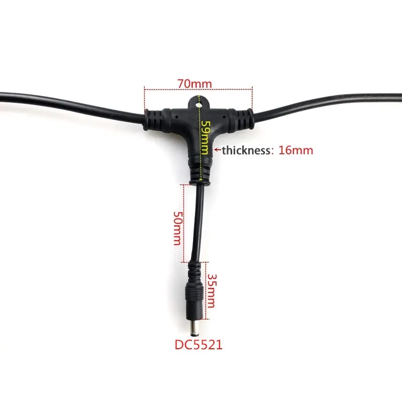 T-type Connector to DC5521 Male Wire T-type Tee to DC5521 Connector Cable PVC Main Line 6.0mm Branch Line 5.0mm Waterpr 10cm Wir