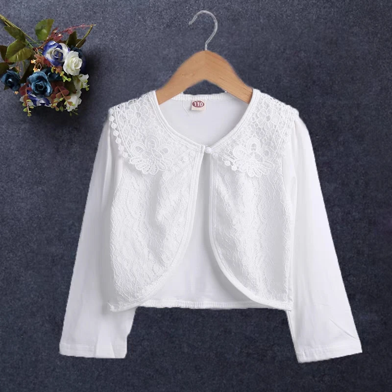 Cute Big Turn-down Collar Girls Cape Outerwear White Thin Summer Girls Jacket