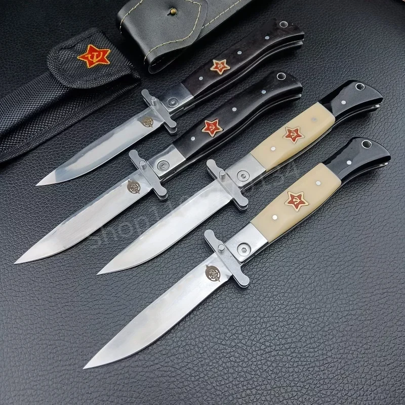 Russian Finka NKVD (KGB) EDC Folding Knife 440C Mirror Finish Blade Resin Handle Outdoor Manual Tactics Pocket Knives Multi Tool