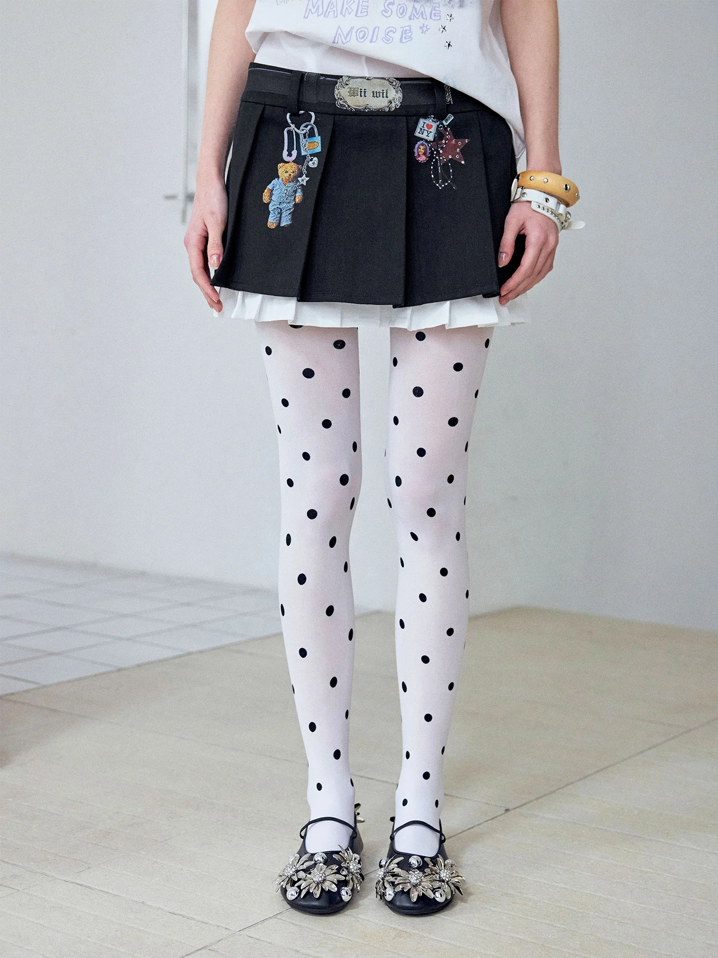 

Bla Fun Print Pleated A-Line Skirt ort Skirt f Body Skirt Sweet Waist Design Spring Faion Ladies' Clothing