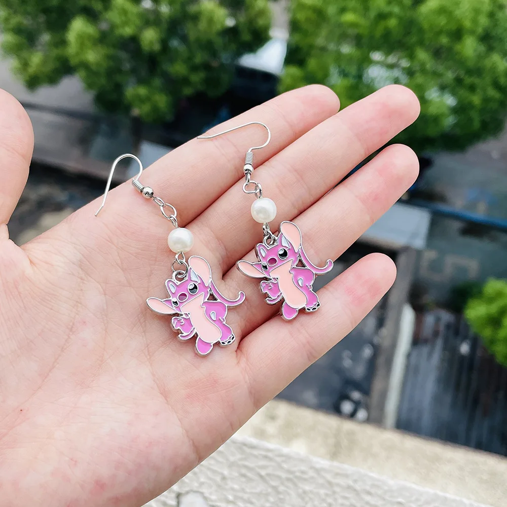 Disney Lilo & Stitch Dangle Earring Women Cartoon Anime Angle Stud Earring Inspired Girl Charm Jewelry Accessories Kid Xmas Gift