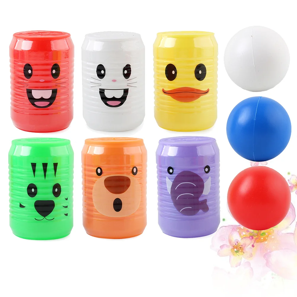 1 Set Can Shape Bowling Toys Cartoon Animal Pattern Digital Bowling Set Early Educational Interactive Toy Assorted Color (6Pcs C