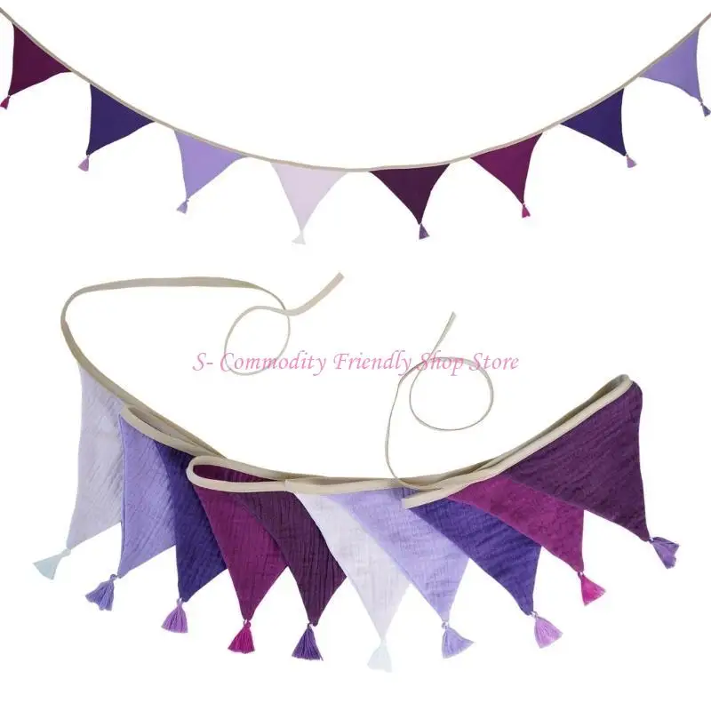

85AE Nursery Room Festival Flags Bunting 2.6m Muslin Cotton Enhancer Banners