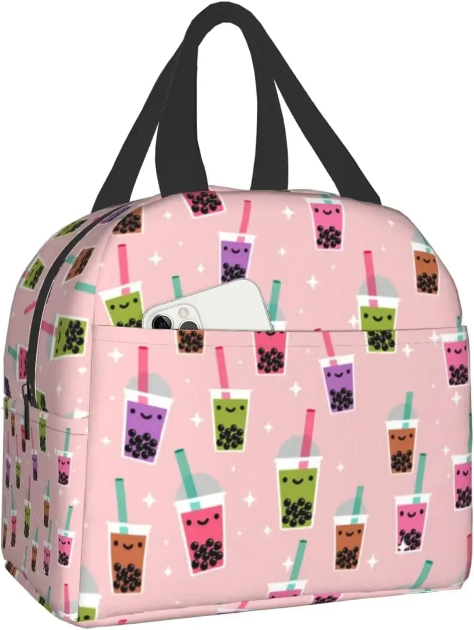 Boba Bubble Tea Lunch Bag Oxford Cloth Lunch Box Water-Resistant Tote Bag Leak-Proof Thermal Lunch Organizer Outdoor Picnic Work