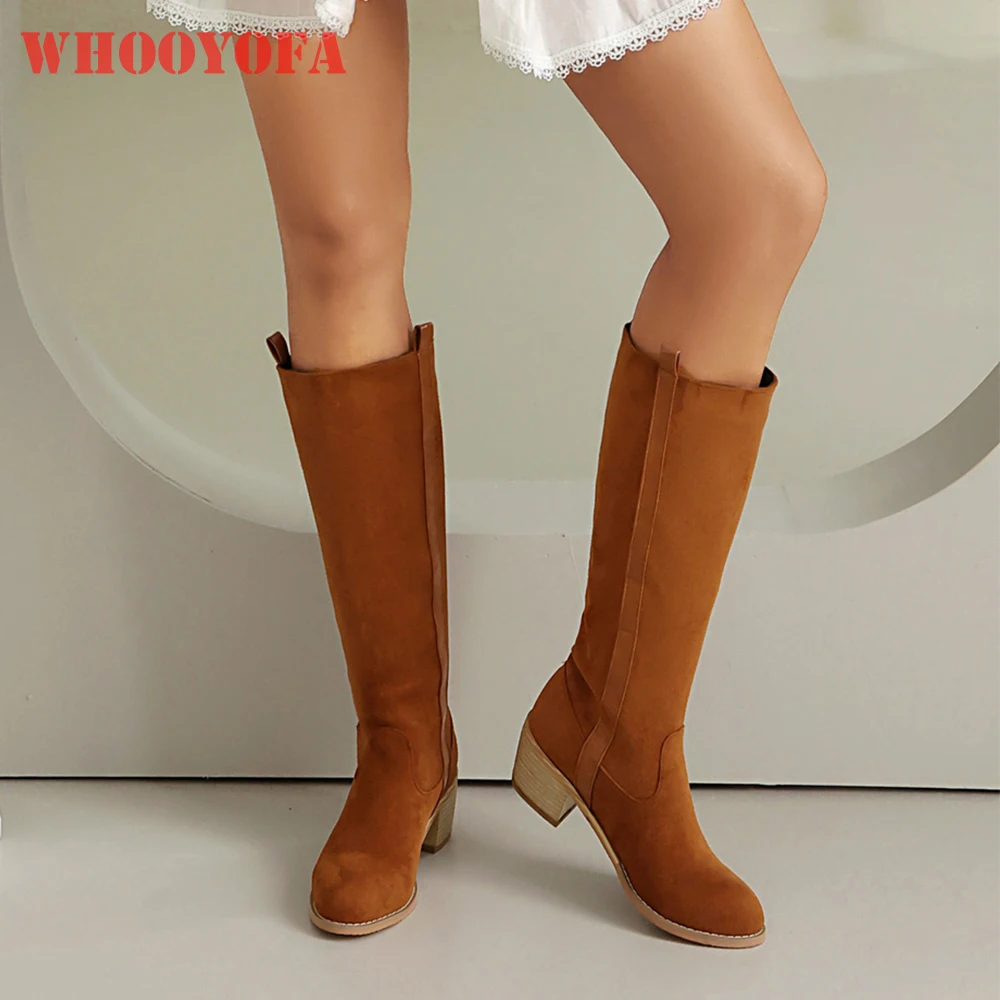 

2025 New Winter Casual Yellow Black Women Mid Calf Boots 5cm Med Block Block Heel Lady Formal Shoes Plus Big Size 11 43 46
