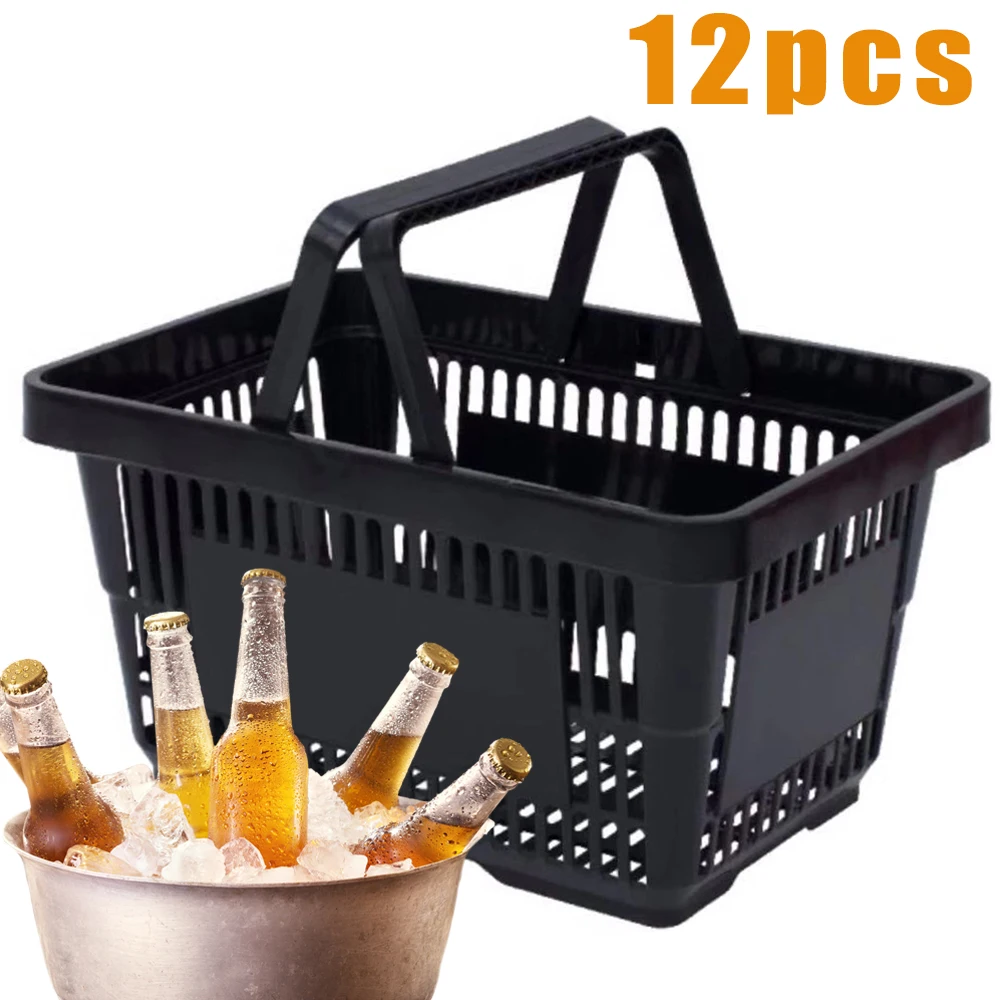 12 Pack Plastic Shopping Basket Invisible Handle Design 480*330*260mm Stackable