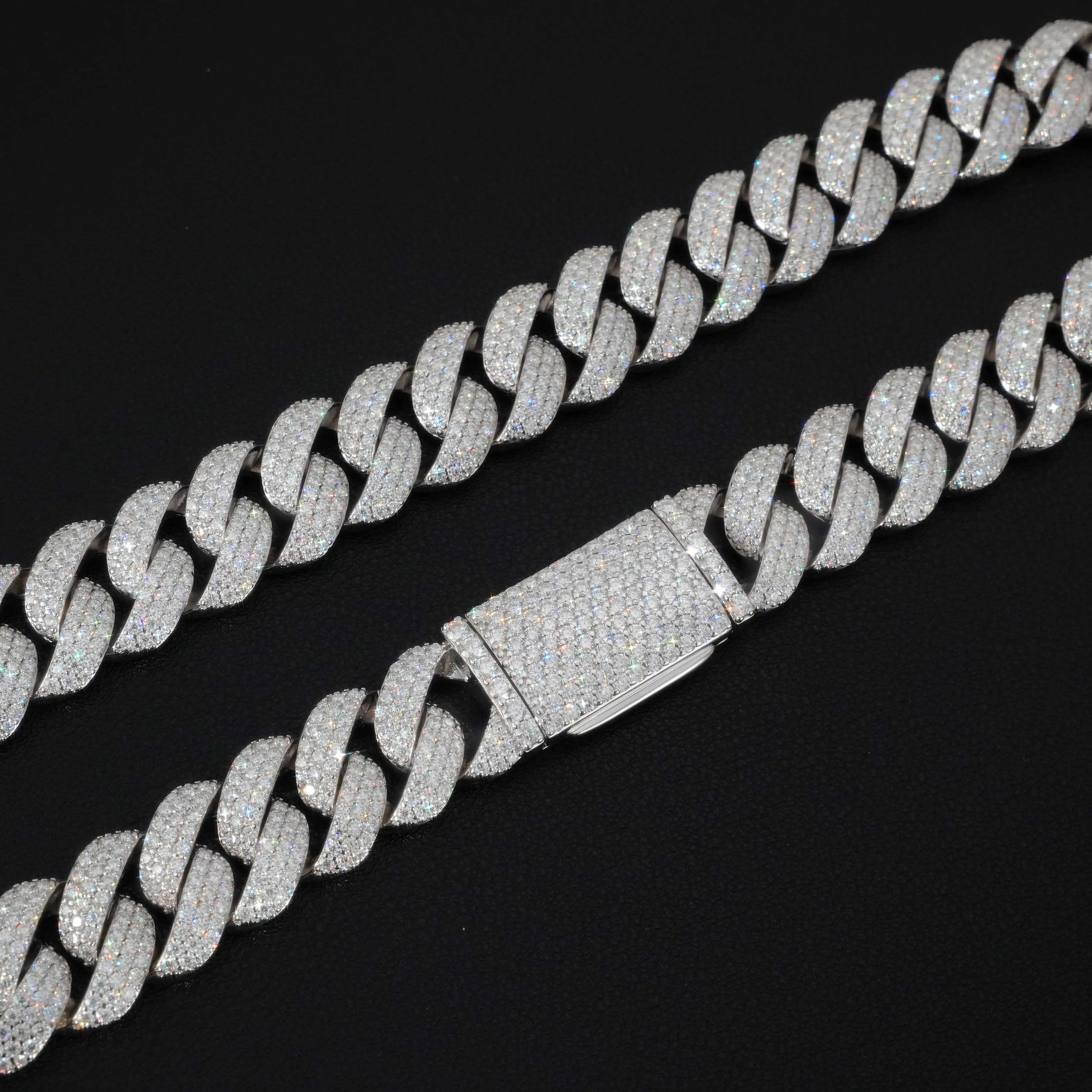 14mm 16mm .12mm 18MM 20mm Miami Moissanite Cuban Link Chain Stock 925 Sterling Silver Hiphop Jewelry Moissanite Cuban Chain.