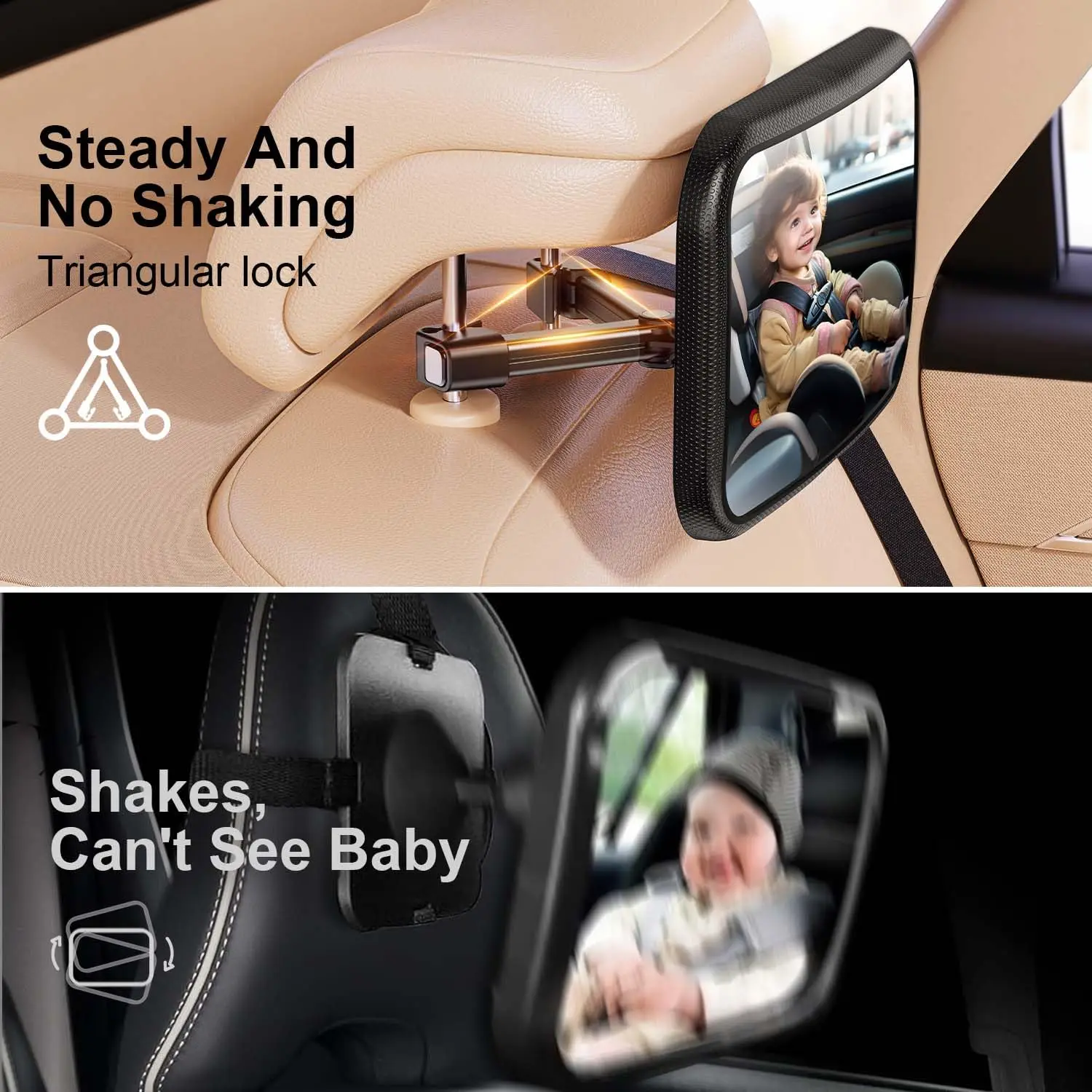 Baby Car mirror hook clip design child safety seat observation mirror adjustable safety anti-shatter baby back seat monitor