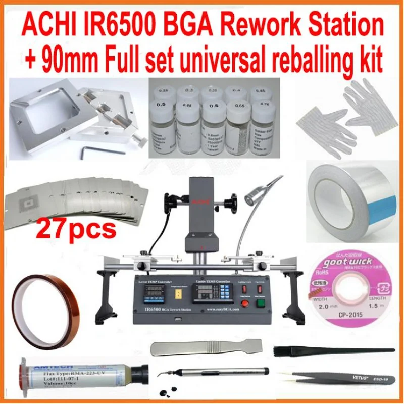 Hot sale ACHI IR6500 rework IR soldering station with full set 18 in 1 bga reballing kit