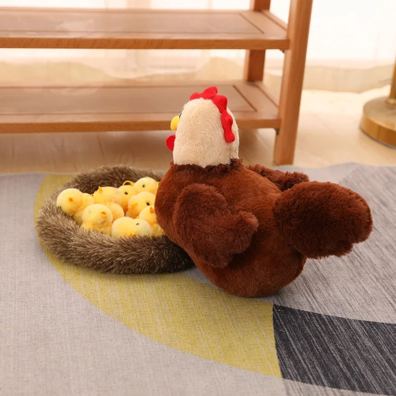 Gallina + pollo + nido juguetes de peluche Kawaii animales lindos decoración casera muñecos de peluche pollo de dibujos animados juguetes de peluche
