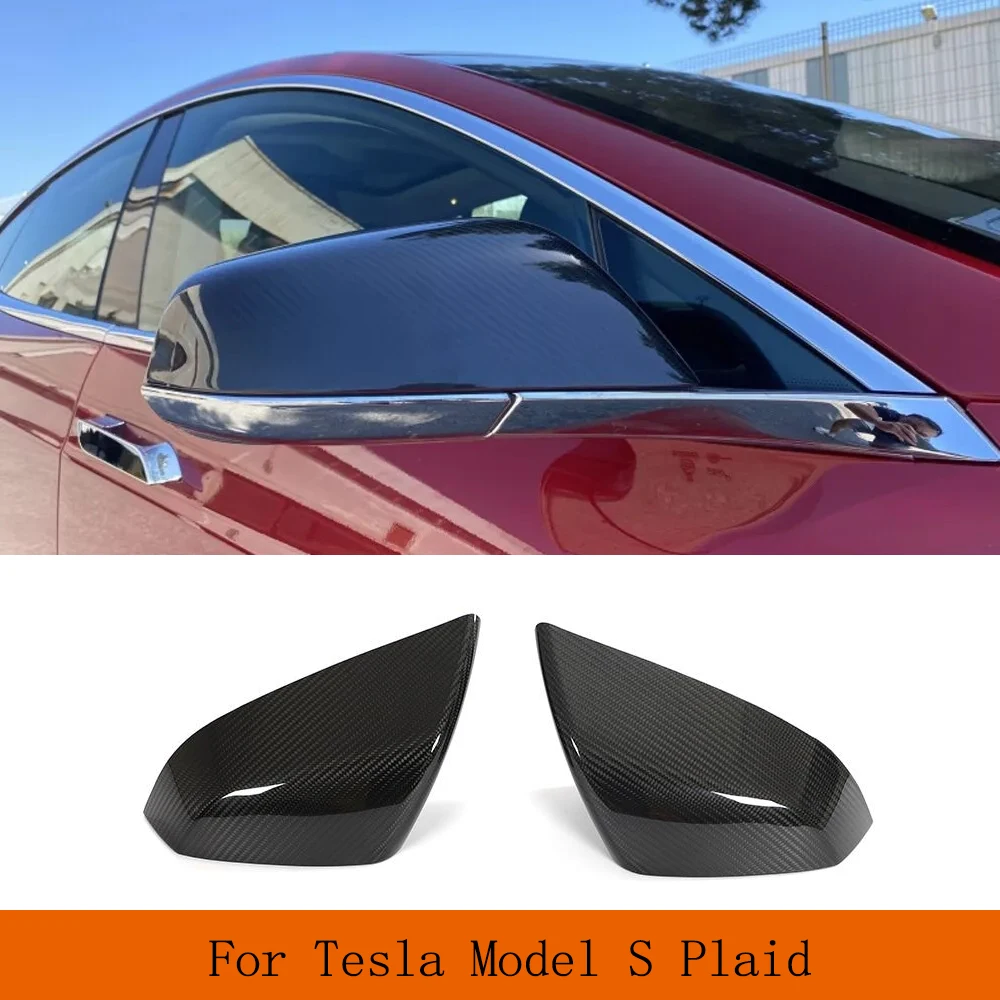 Car Mirror Covers Rear View Caps For Tesla Model S Plaid Sedan 2021-2023 Side Prepreg Dry Carbon Mirror Caps Covers Add On Style