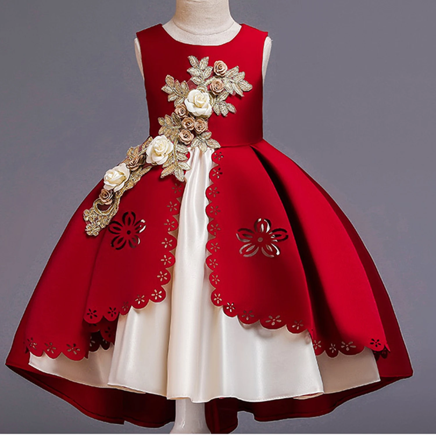 Robe de soirée avec appliques de fleurs 3D pour petites filles de 3 à 12 ans, robe de soirée, fête d'anniversaire, reconstitution historique, danse, robe de vacances