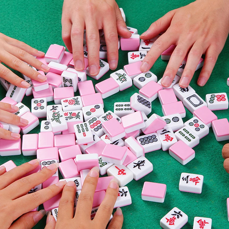 

30mm Mahjong Game 144pcs Chinese Indoor Family Entertainment Table Game Portable Household Hand-Rubbing Mahjong Tiles