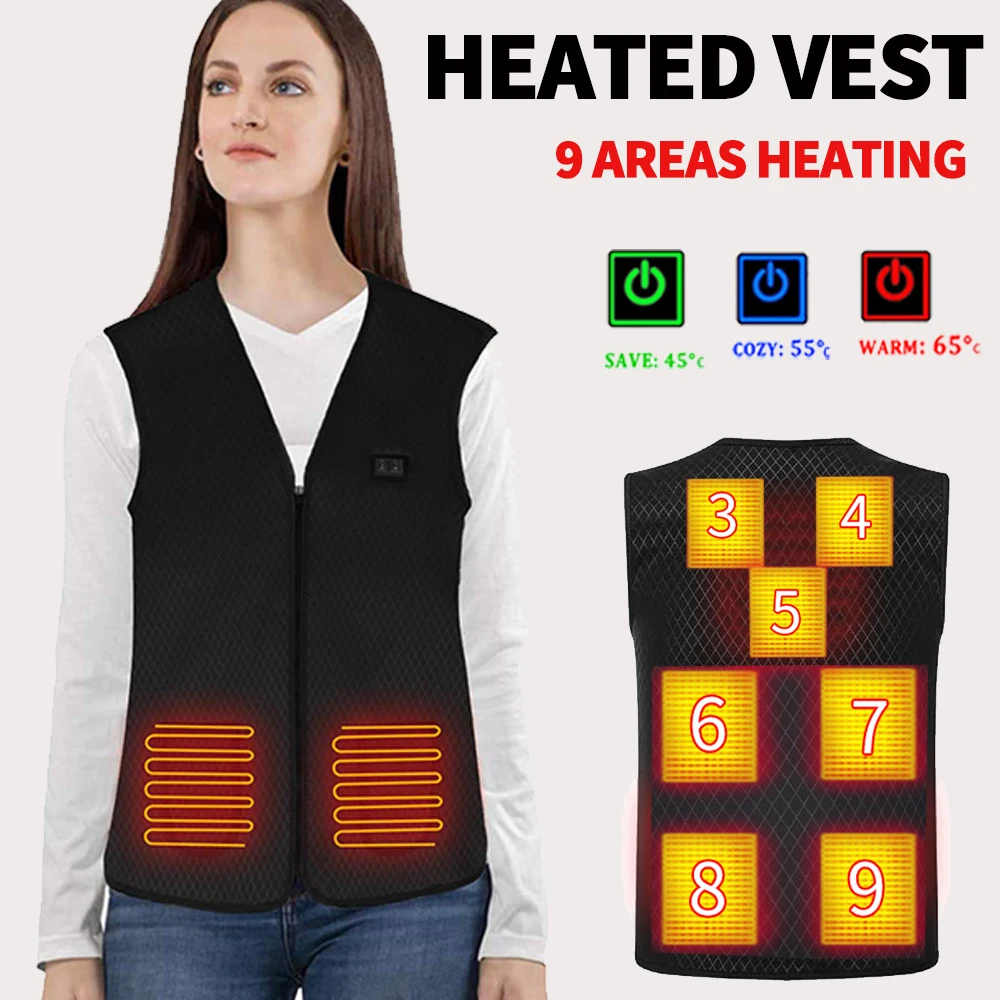 

9 Areas Heated Vest Men Women Usb Electric Self Heating Vest Warming Waistcoat Heated Jacket Washable Thermal Heated Clothes