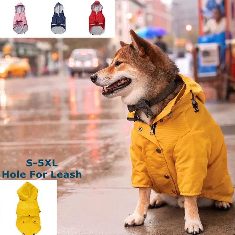 Dog Zip Up Raincoat with Reflective Buttons, Pet Jacket Windbreaker,Dog Raincoat for Large Dogs with Hood S-5XL Large Breed