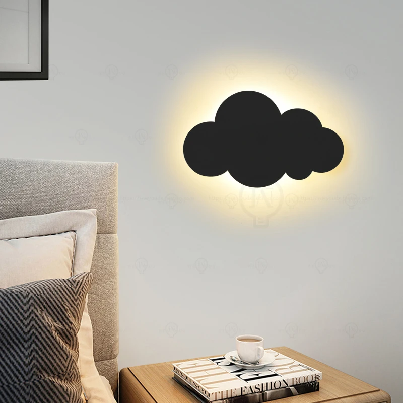 Black and white children's room cartoon cloud wall lamp minimalist modern living room background wall bedroom bedside wall lamp