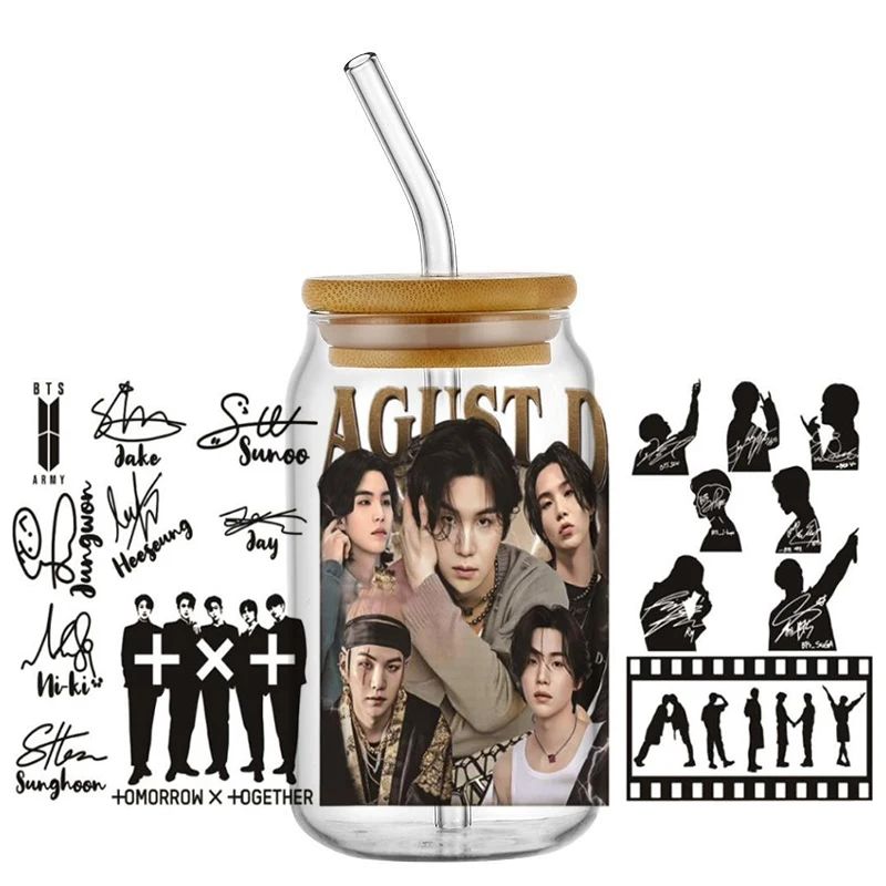 Korean Popular Music Group UV DTF Bottle Stickers Glasses Cup Transfer Stickers DIY Stationery Computer Waterproof Sticker