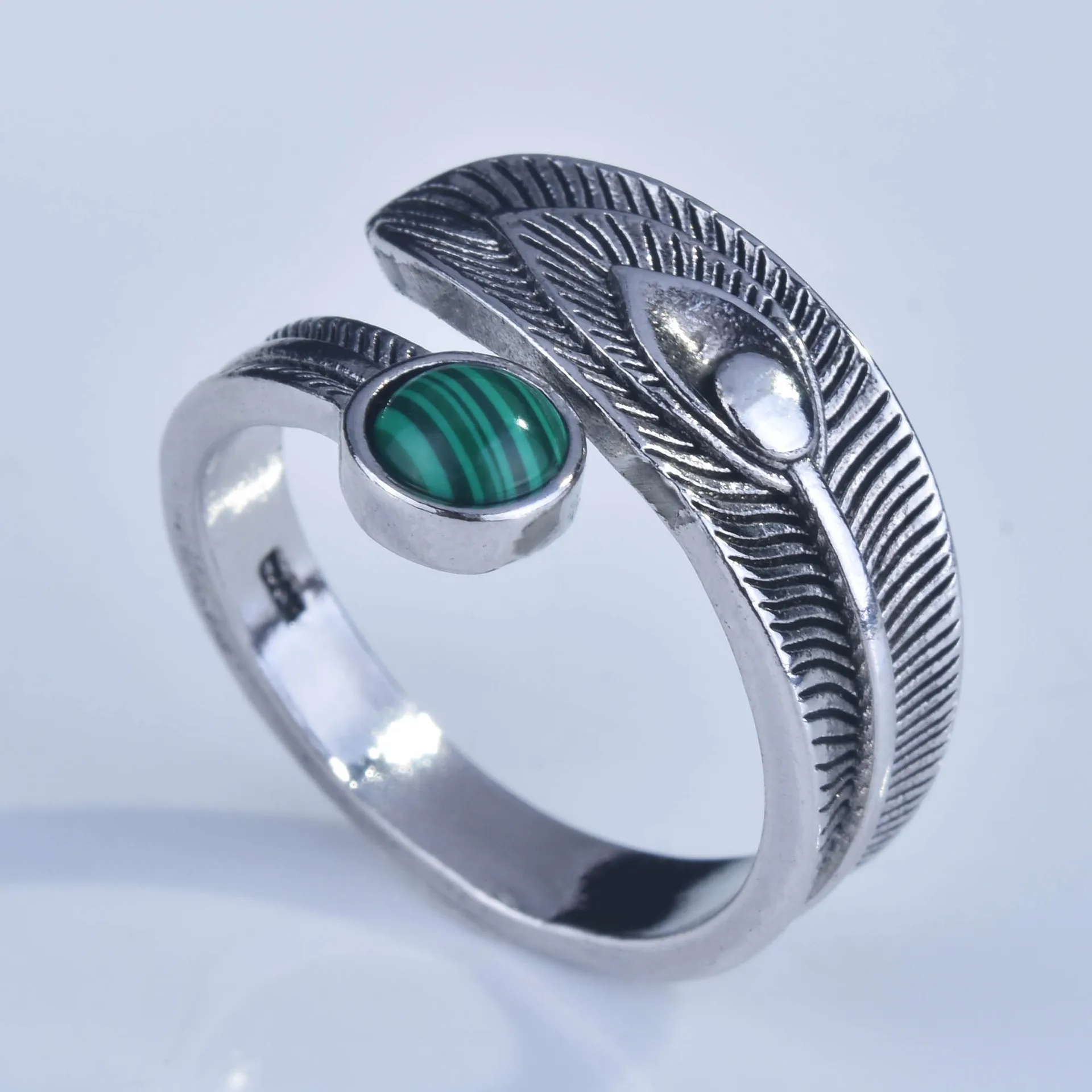 925 Sterling Silver Ring Vintage Malachite Ring Women's Opening Handcrafted Hypoallergenic Comfortable Fit Stylish Accessory