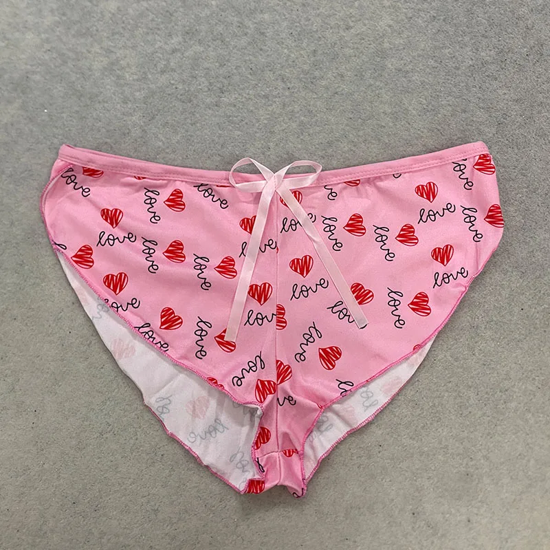 Trend Simple Personality Cute Pink Love Letter Printed Hot Pants Y2K Bow Stitching Waist Sweet Casual Women Elastic Waist Shorts