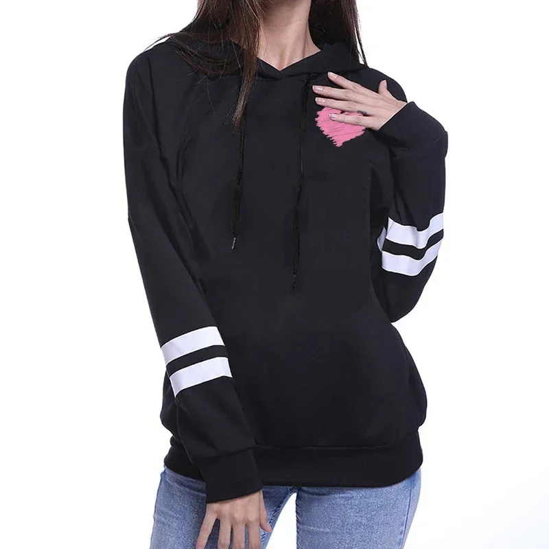 2025 New Arrival Women's Hoodie Cute Heart Print Hooded Long Sleeved Sweatshirt Autumn Winter Daily Casual Fashion Warm Pullover