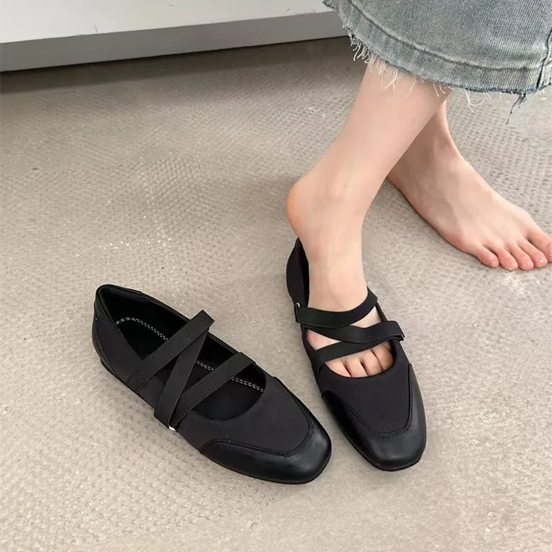 

Summer New Women's Flat Mary Jane Shoes - Ballet Style Round Toe Cross Elastic Band Slip On, Vintage Casual Commuter Flats