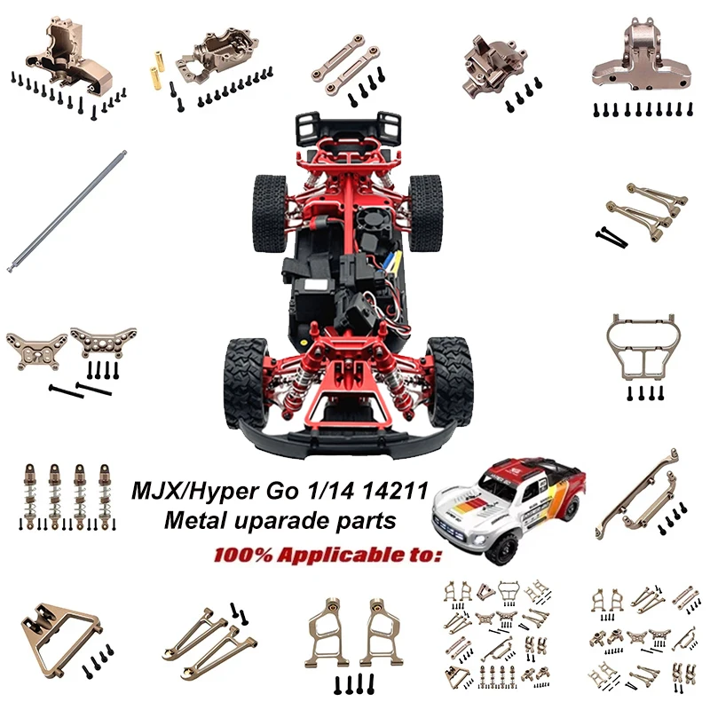 1/14 mjx 14211 hyper go peças de atualização de metal para carro de controle remoto elétrico-copo de direção, braços a superiores e inferiores, suporte de torre de choque