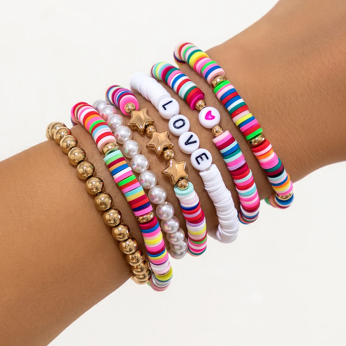 Purui 7 teile/satz böhmischen bunten Ton Perlen Armband für Frauen handgemachte Brief Perlen Armreifen Schmuck Mädchen Mode Geschenk Party