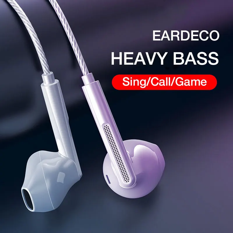 EARDECO Wired Headphones Heavy Bass In Ear Headphone with Mic Stereo Mobile Earphone Earbuds Wire Game Headset Phone Earphones