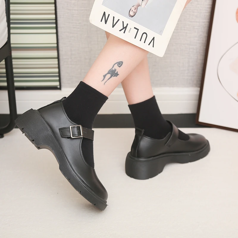 2023 Plus Size Shoes for Women Buckle Strap Shallow Women's High Heels Platform Fretwork Heels Ladies Pumps Casual Mary Janes