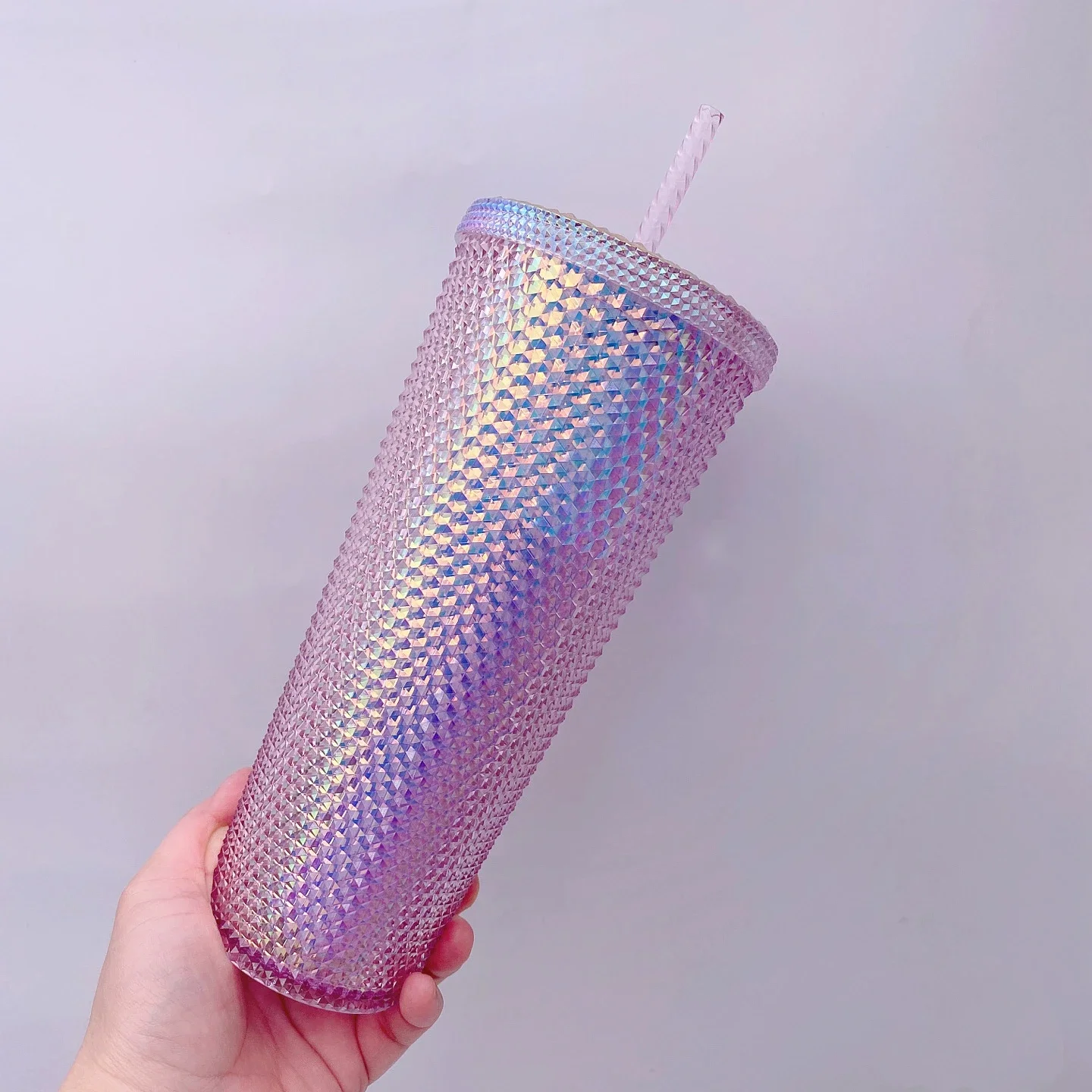 Coffee Cup Summer Holiday Cold Cup Tumbler Double Layer Plastic Durian Cup Diamond Radiant Goddess Straw Cup Studded Cup