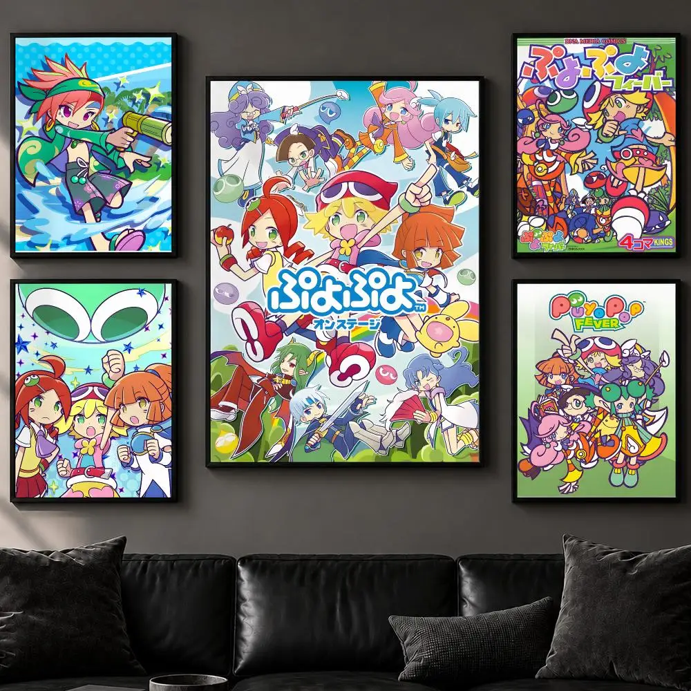 Retro Game Puyo Pop Fever Poster Art  Self-Adhesive No Glue Residue Wall Decor for Bedroom Living Room