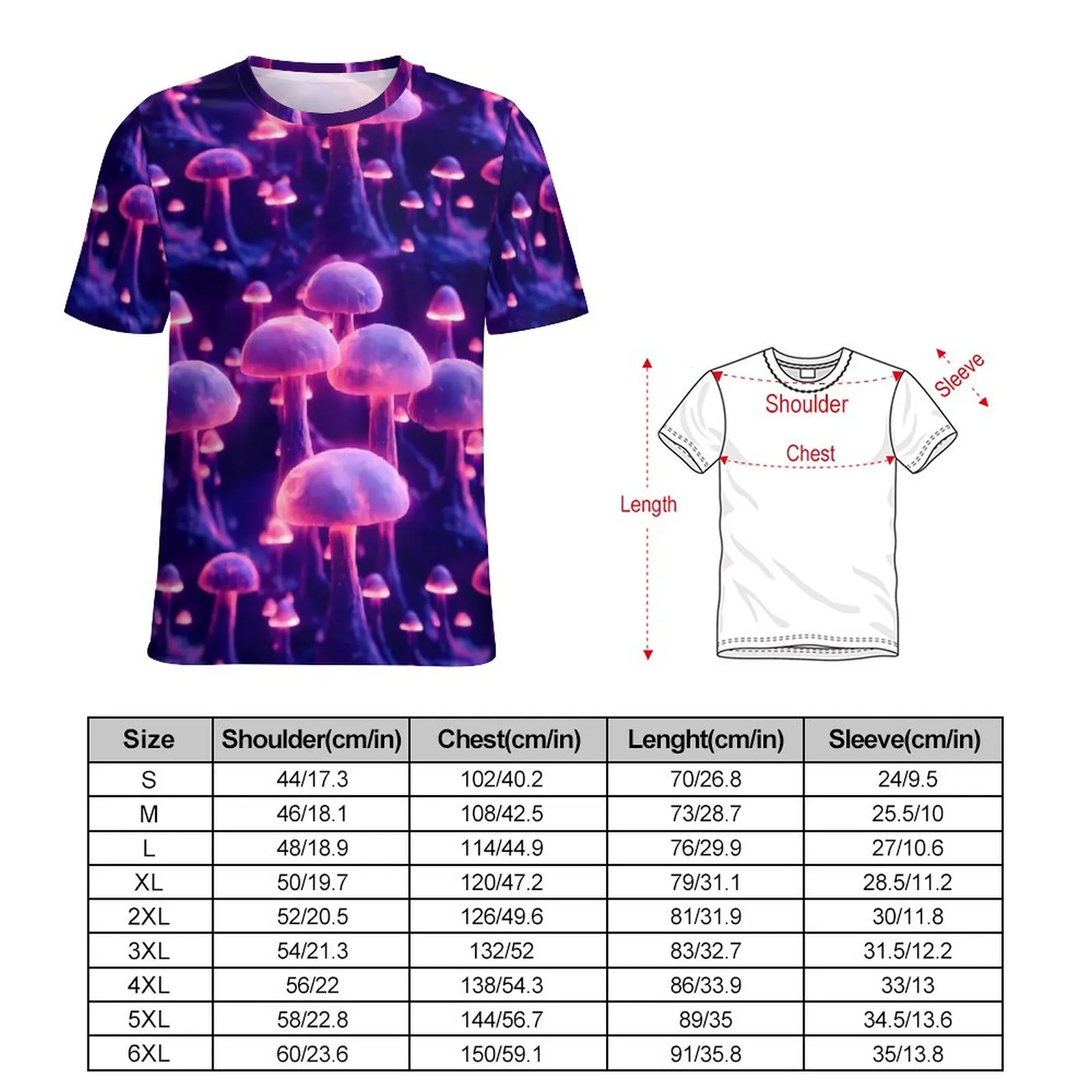 Magic Mushroom T Shirt Purple Mushrooms Print Man Cool T-Shirts Beach Graphic Tee Shirt Y2K Big Size Clothes Birthday Present