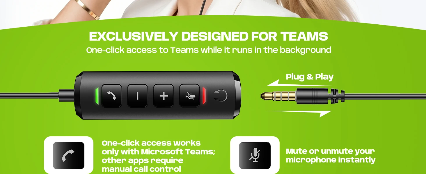 Acer USB-Computer-Headset mit Mikrofon für PC, Laptop, kabelgebundenes Headset für die Arbeit, 8 Fuß langes Kabel, Inline-Steuerung, kompatibel mit Teams, Zo – Detail 5