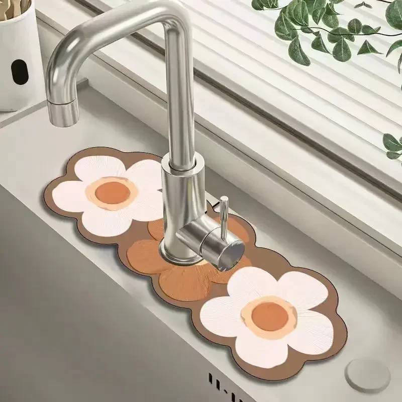 Sink Faucet Mat Quick Dry Diatomaceous Earth Drain Mat Super Absorbent Non-Slip Suitable for Kitchen Sink Bathroom