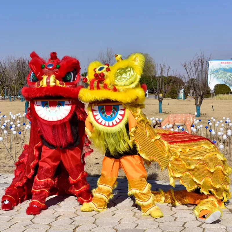 Double Dragon and Lion Dance Props Wool Head Performance Costumes and Props Can Blink