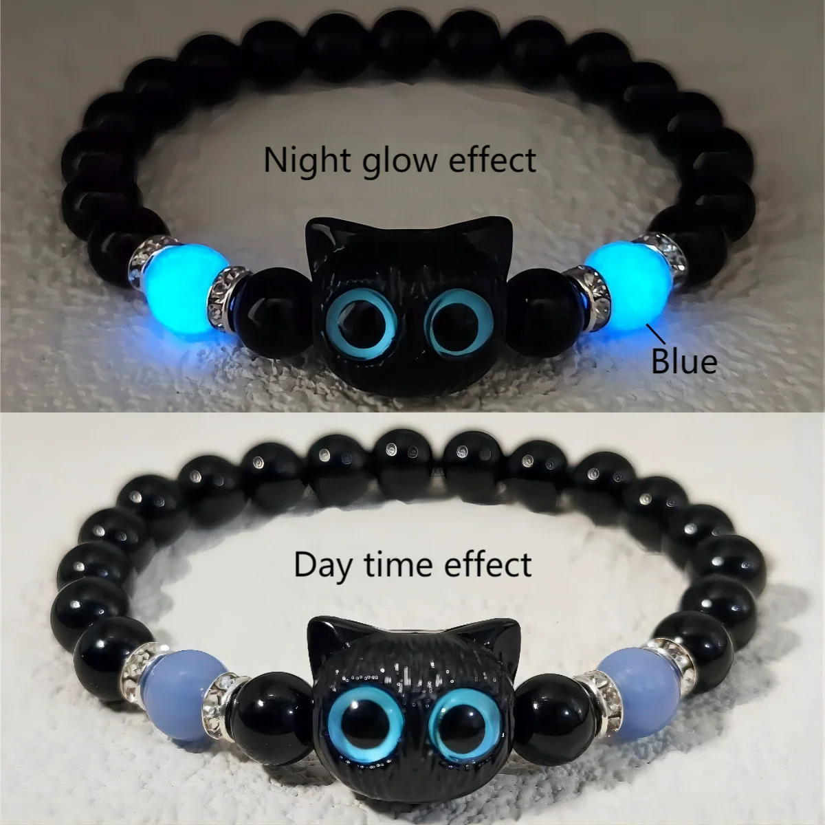 1 PC Matching Bracelets Couples Luminous Cute Cat Friendship Bracelete Black Cat Head Bead Strand Bracelet for Women Men Jewelry