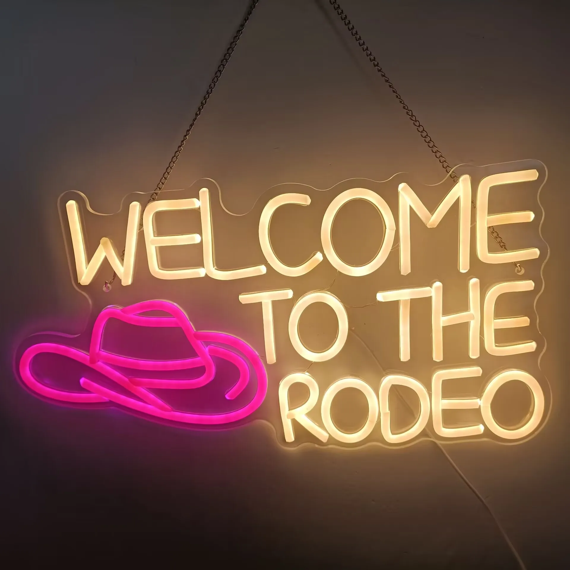 LED Neon Sign Welcome To The Rodeo Neon Sign USB Dimmable Suitable for Commercial Stores Window Party Club Gift for Cowboy Lover