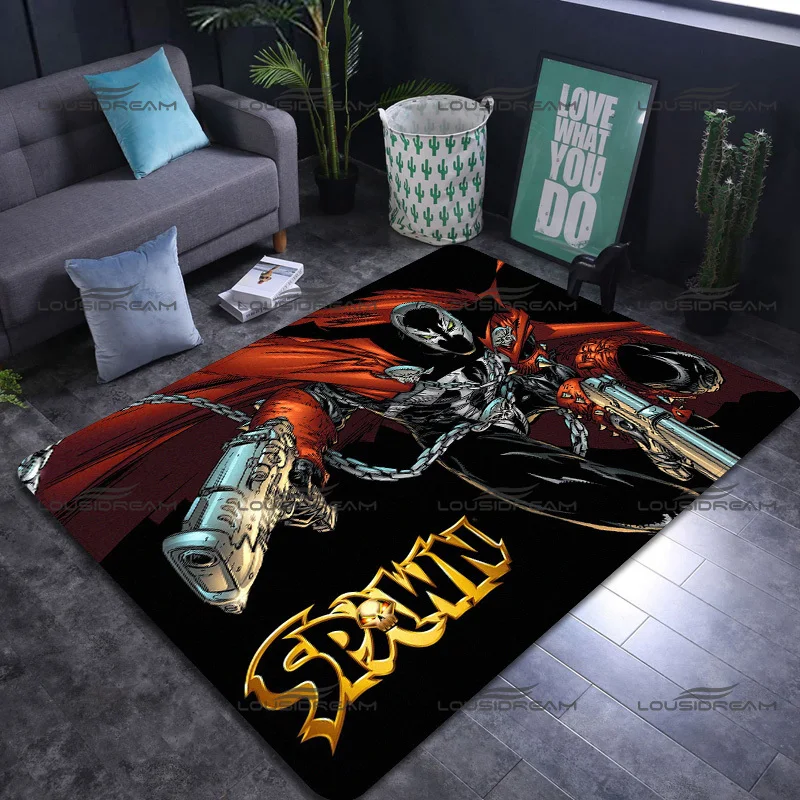 Square Flannel Spawn Carpet Horror Hell Messenger Pattern Decorative Rugs Modern Home Living Room Floor Mats Bedroom Carpet