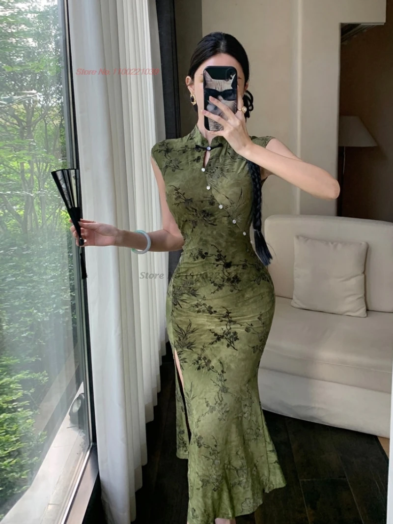 2026-chinese-nightclub-dress-improved-cheongsam-flower-print-sleeveless-flocked-mesh-qipao-vintage-banquet-evening-dress-qipao