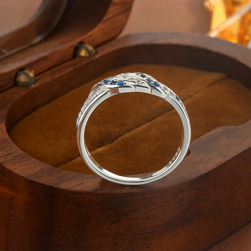 خاتم نسائي من الفضة الإسترليني عيار 925 مع زركون AAAA أزرق، مجوهرات أنيقة مجوفة، شريط قابل للتعديل، هدية لها #4